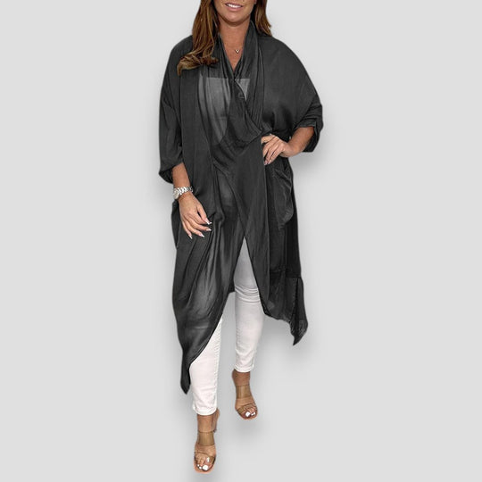 Heidi-Mode | Seide Lässiges Sommer Top Leicht Viskosestrick Offene Front Kimono Strickjacke