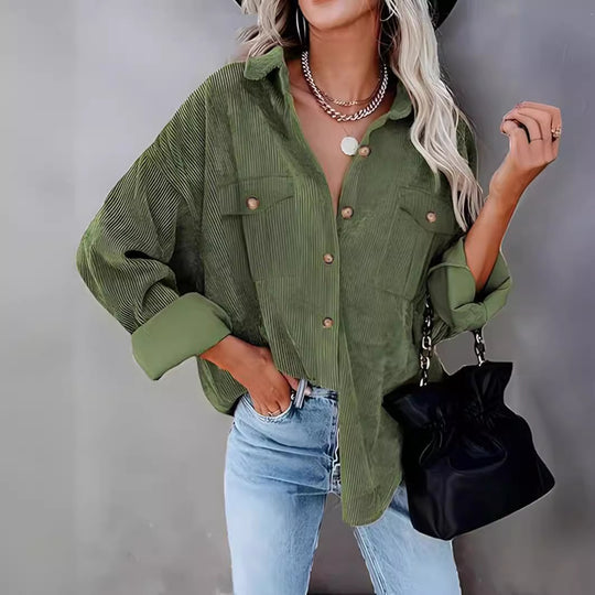 Damen Cordhemdjacke mit doppelter Brusttasche Heidi-Mode