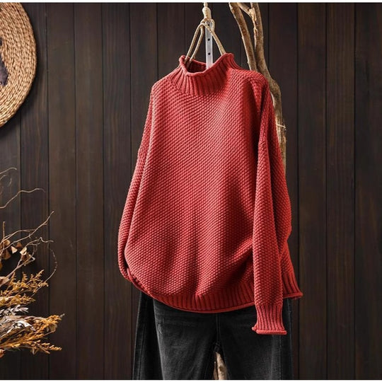 Damen Oversized Strickpullover mit hohem Kragen Heidi-Mode