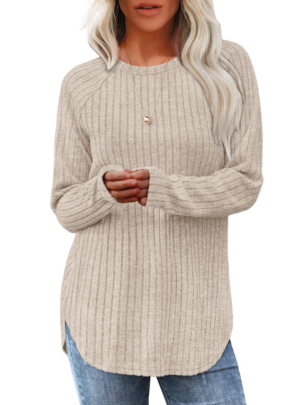 Damen lässiger Langarm Pullover mit strukturiertem Rippdesign Heidi-Mode