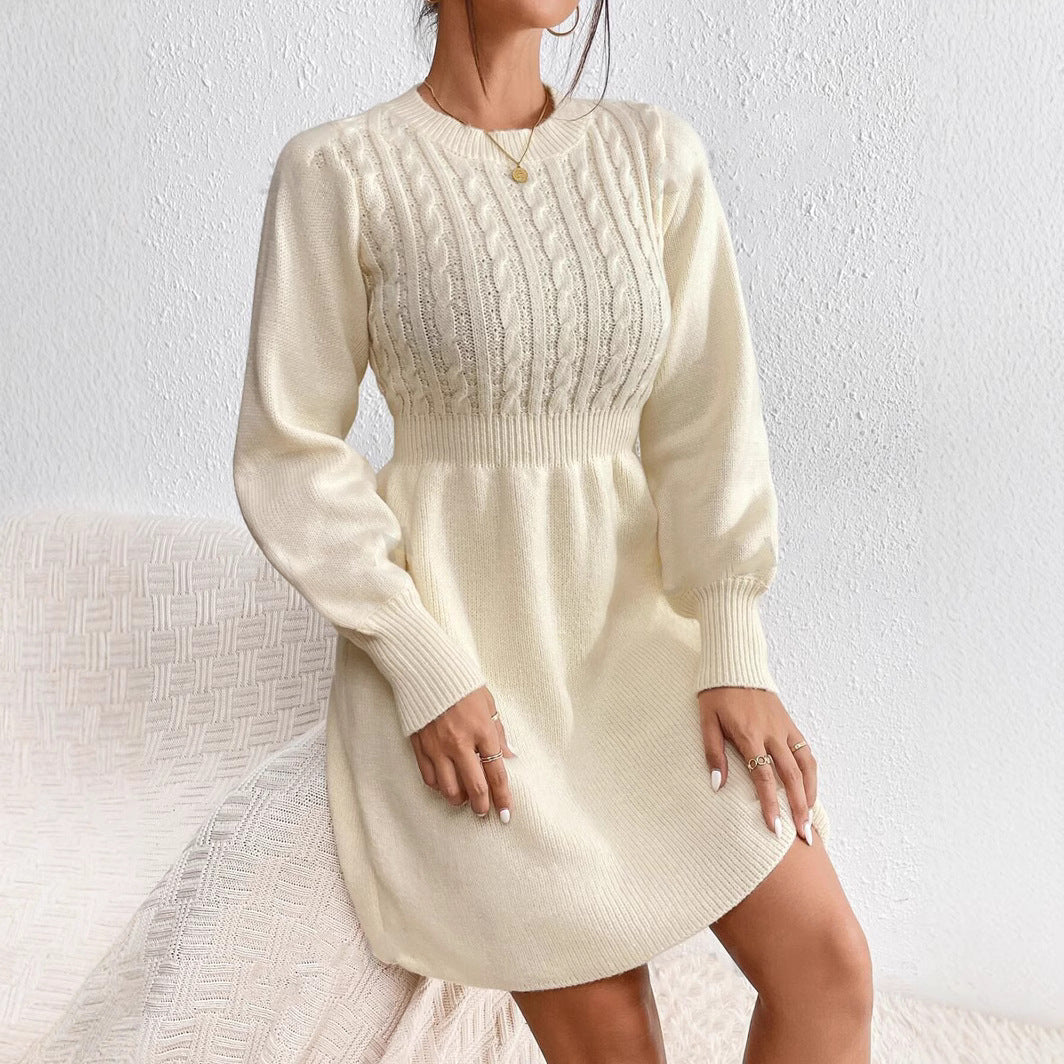 Damen Strickkleid mit voluminösen Ärmeln und strukturiertem Oberteil Heidi-Mode