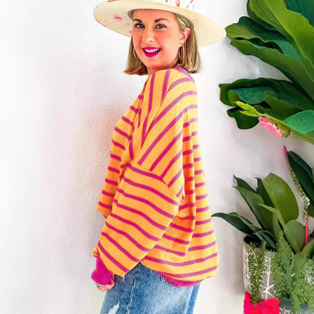 Damen lässiger und bequemer Pullover mit strukturiertem Rippenmuster und weitem Schnitt Heidi-Mode