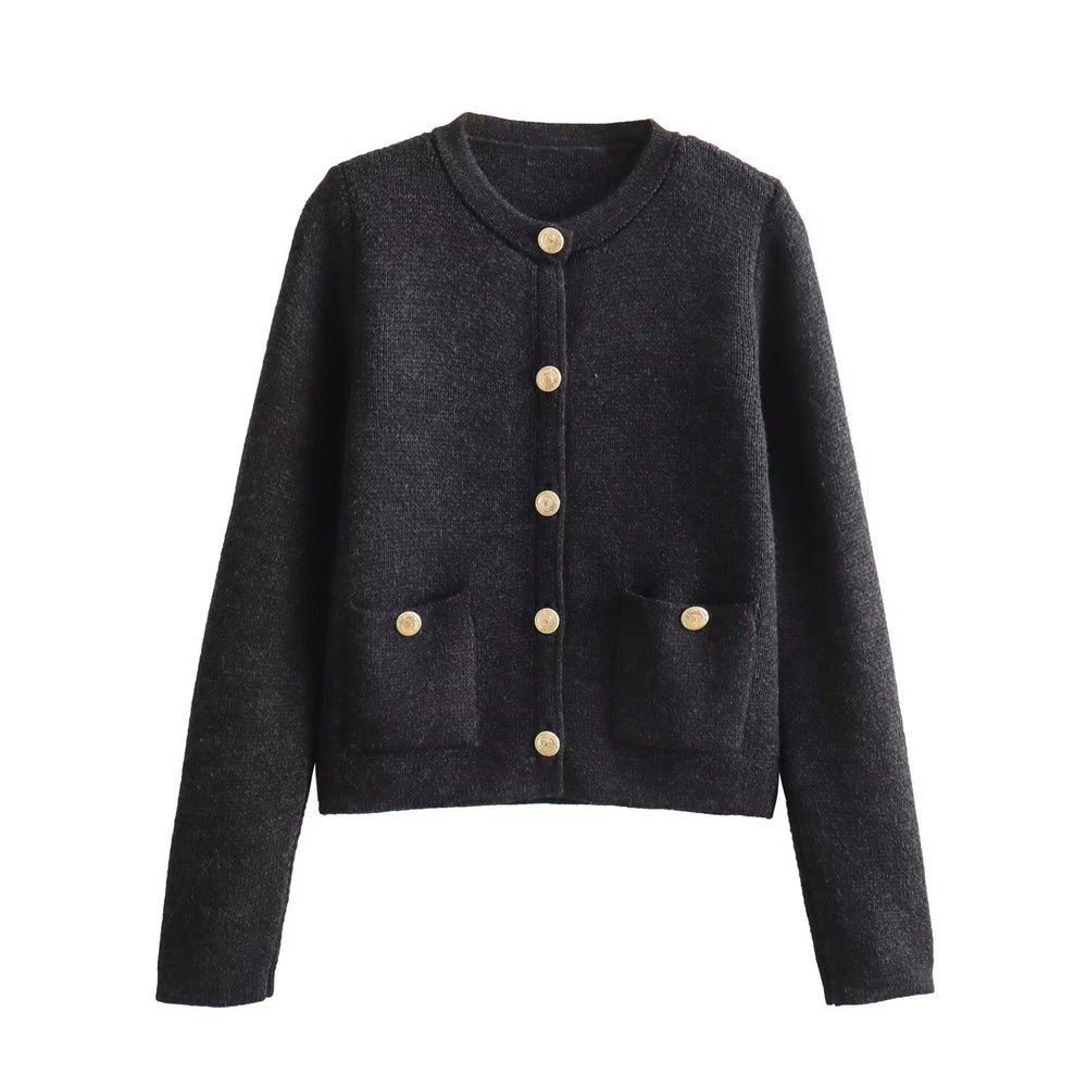 Damen Strickjacke mit dekorativen Knöpfen und Taschen Heidi-Mode