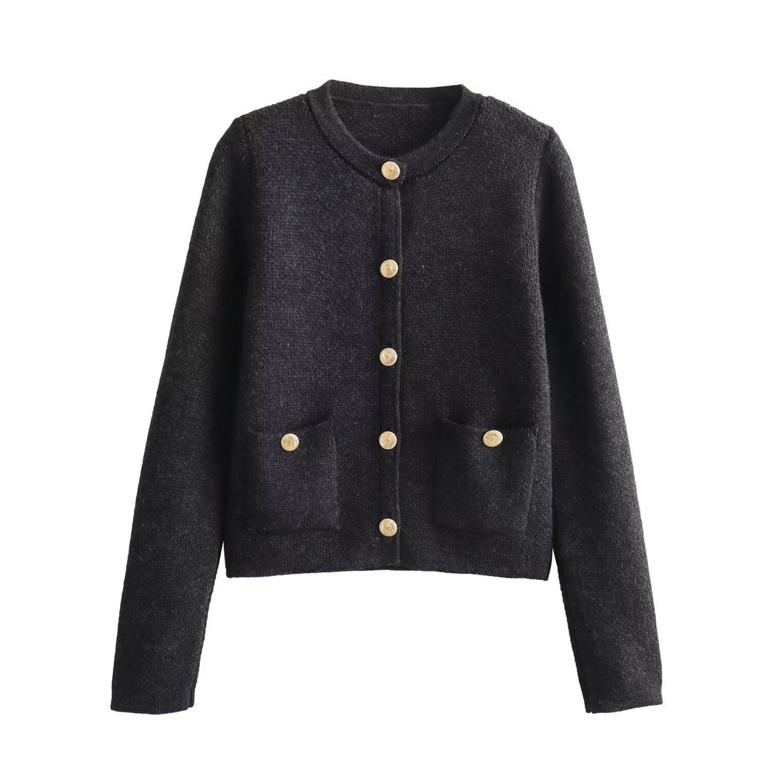 Damen Strickjacke mit dekorativen Knöpfen und Taschen Heidi-Mode