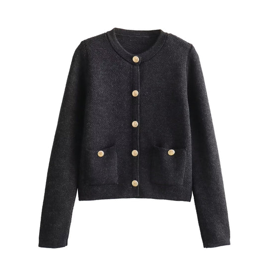 Damen Strickjacke mit dekorativen Knöpfen und Taschen Heidi-Mode