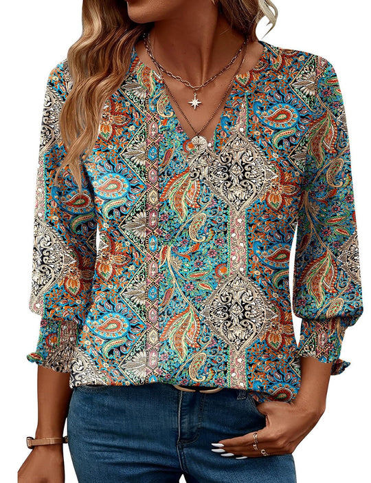 Damen modische Bluse mit verspieltem Paisleymuster und Rüschendetails Heidi-Mode