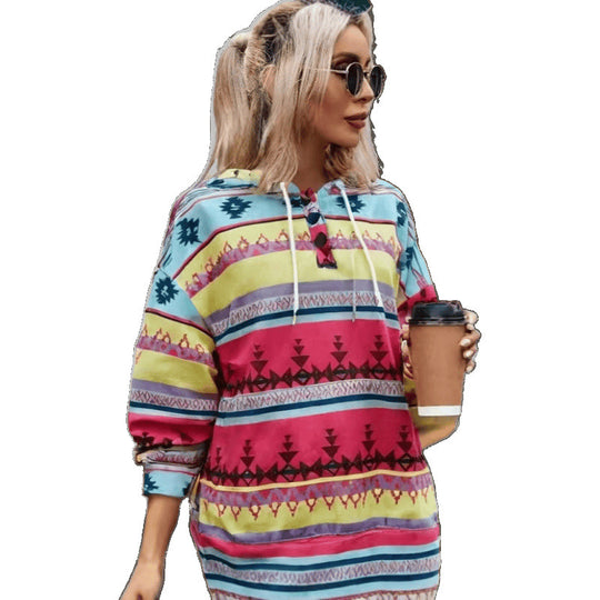 Damen Relaxed Fit Bohemian Grafik Hoodie Heidi-Mode