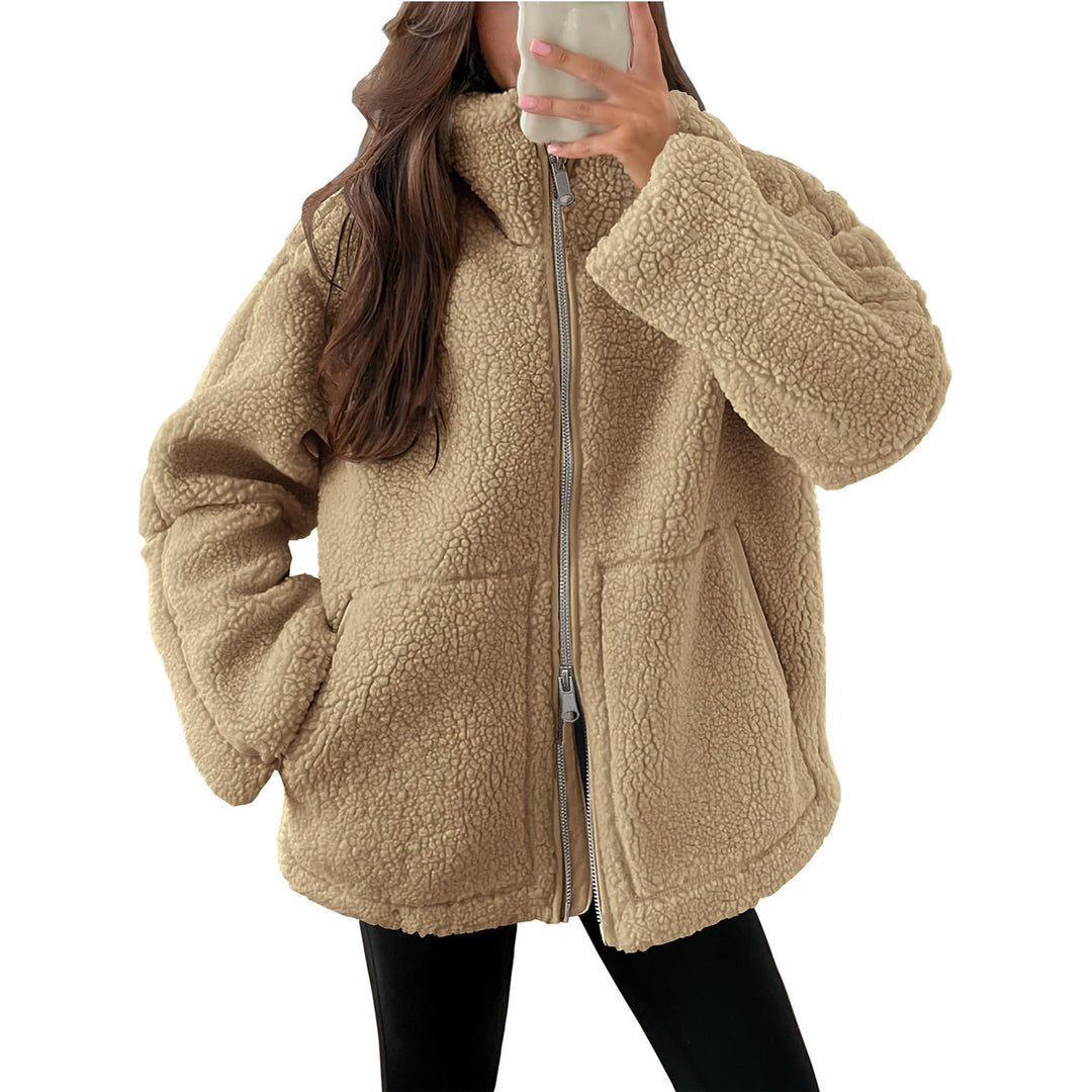 Damen Kuschelige Teddy-Jacke mit Reißverschluss Heidi-Mode
