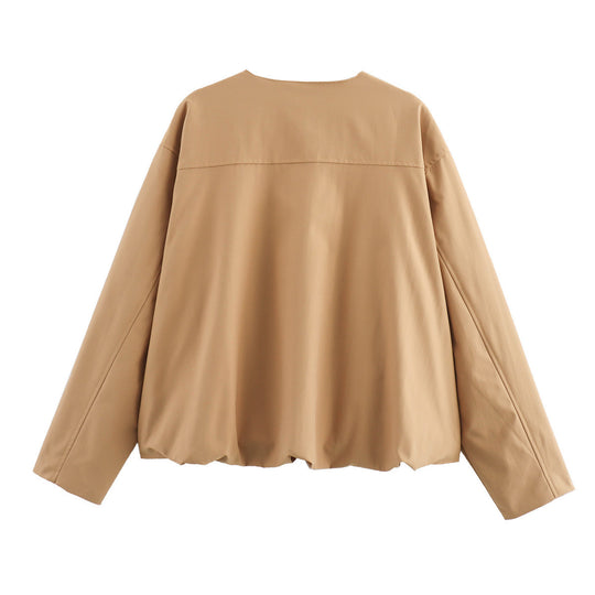 Damen lässige Steppjacke mit praktischen aufgesetzten Taschen und elastischem Bund Heidi-Mode