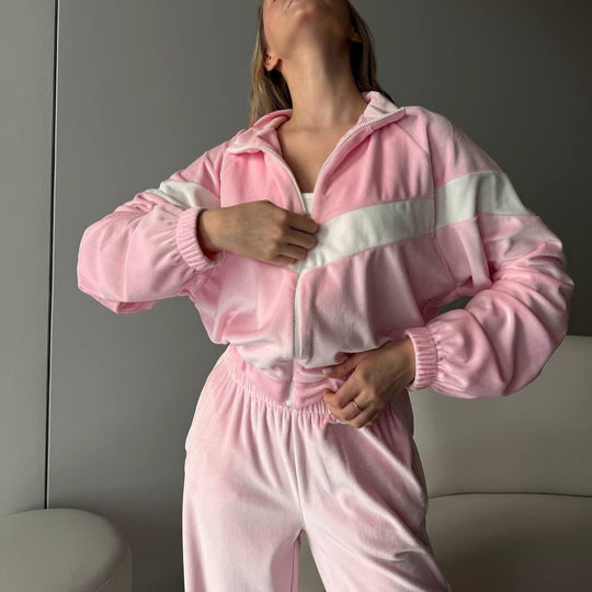 Damen sportlicher Loungewear-Jumpsuit mit hohem Kragen und elastischem Taillenzug Heidi-Mode