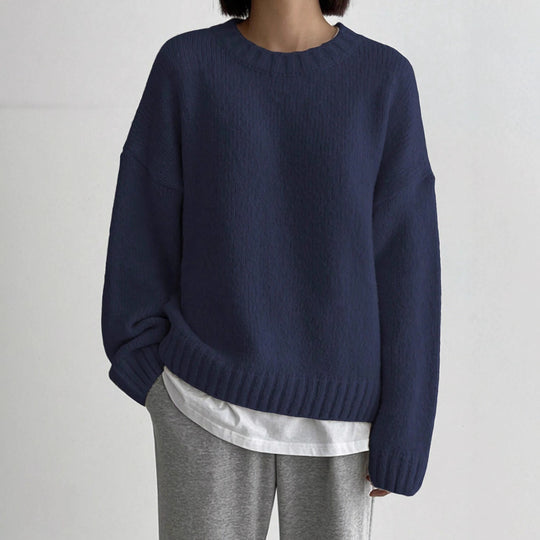 Damen Grober Strickpullover mit lässigem Schnitt und Rundhalsausschnitt Heidi-Mode