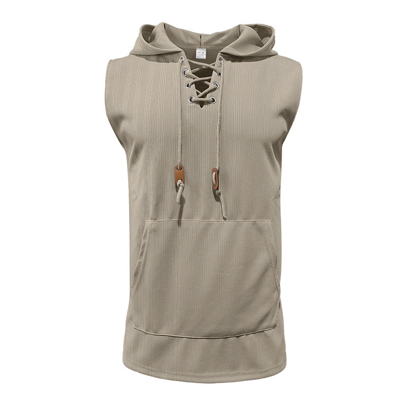 Herren Ärmelloses Sport-Tanktop mit Kapuze und Schnürung Heidi-Mode