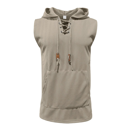 Herren Ärmelloses Sport-Tanktop mit Kapuze und Schnürung Heidi-Mode