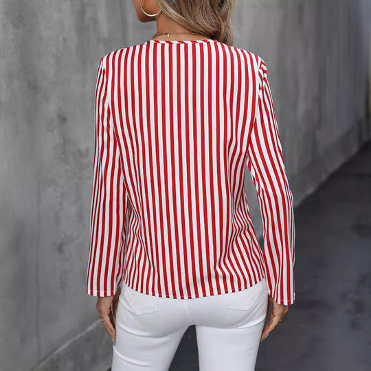 Damen Bluse mit stilvollem Streifenmuster und modernem V-Ausschnitt Heidi-Mode