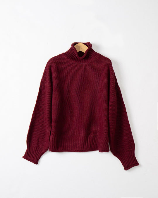 Damen modischer Pullover mit hohem Kragen und strukturierter Textur Heidi-Mode