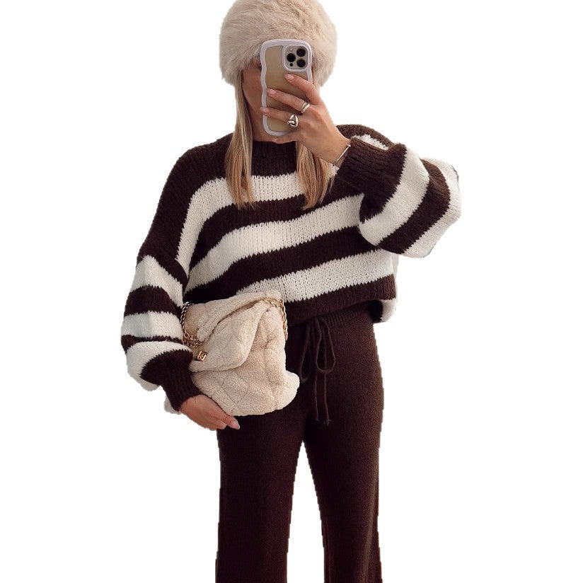 Damen modischer Cropped Pullover mit einzigartigem Streifenmuster und weit geschnittenen Ärmeln Heidi-Mode