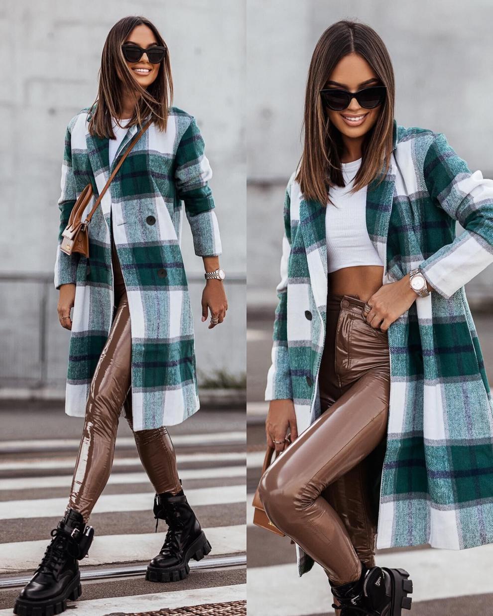 Heidi-Mode | Lässiger Langärmliger Karierter Langer Wollpullover Jacke