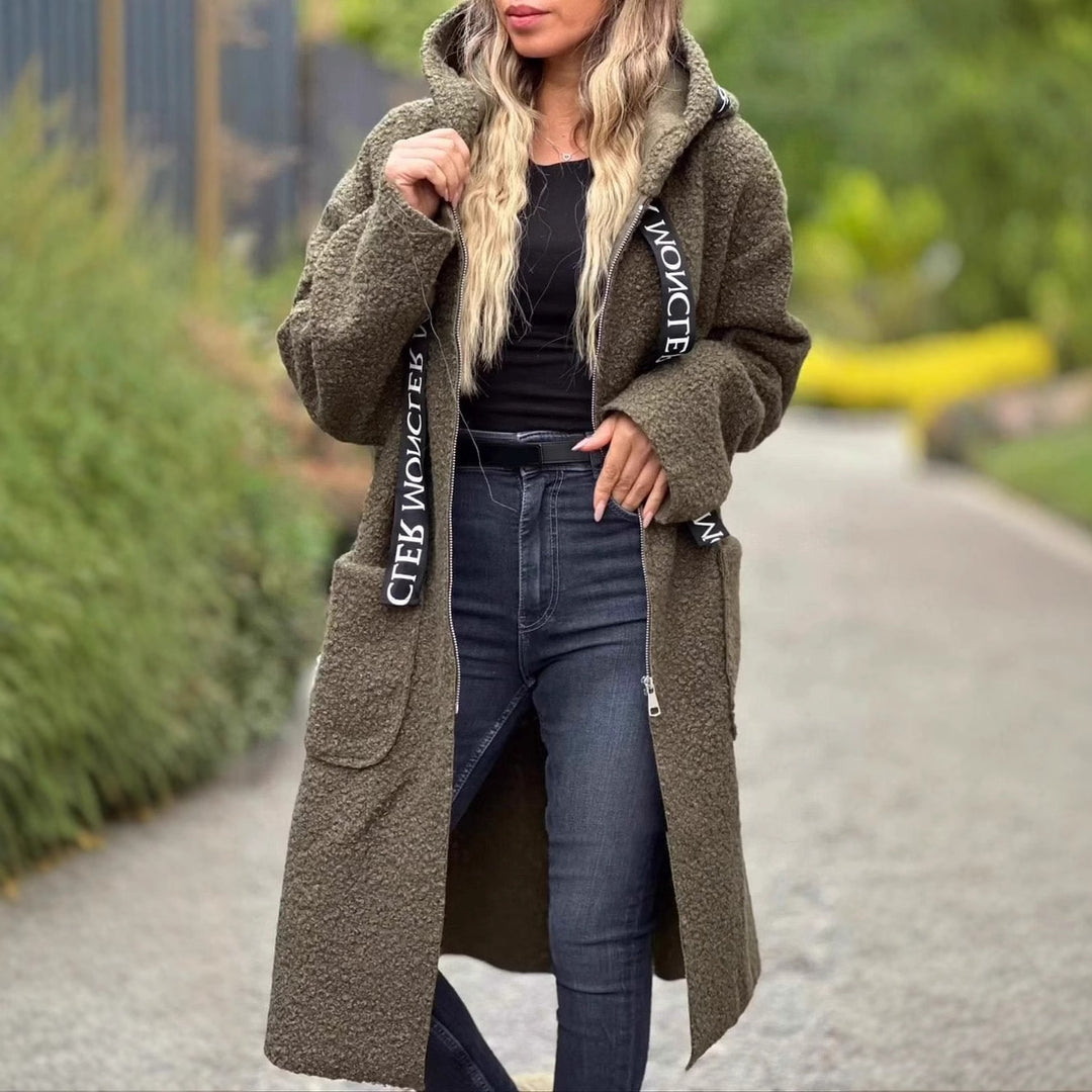 Damen Modischer Oversized-Fleece-Mantel mit praktischen Taschen und Kapuze Heidi-Mode