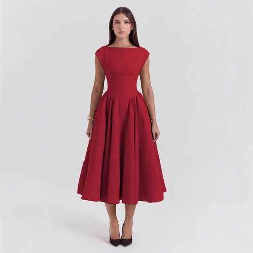 Damen Midi-Kleid mit elegantem A-Linien Schnitt und schickem Quadrat-Ausschnitt Heidi-Mode