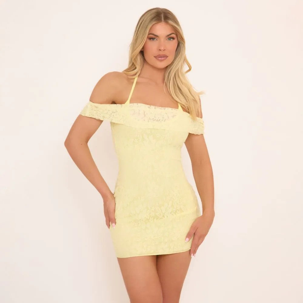Damen Dessous Kleid aus zartem Spitzenmaterial mit schulterfreiem Design Heidi-Mode