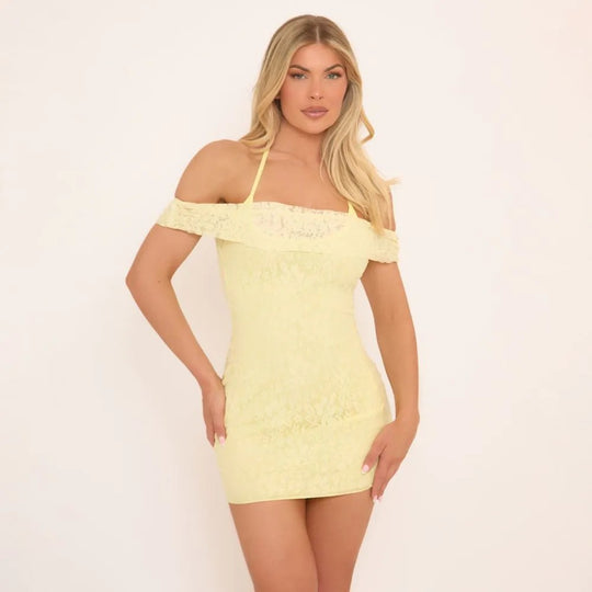 Damen Dessous Kleid aus zartem Spitzenmaterial mit schulterfreiem Design Heidi-Mode