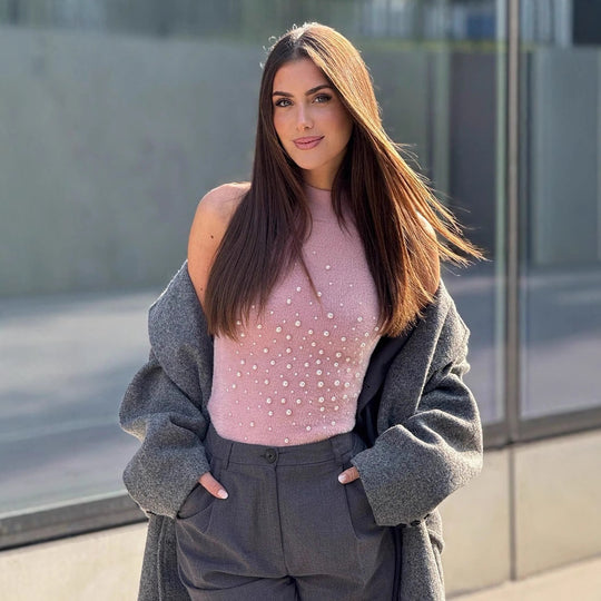 Damen ärmelloses Oberteil mit dekorativen Perlendetails Heidi-Mode