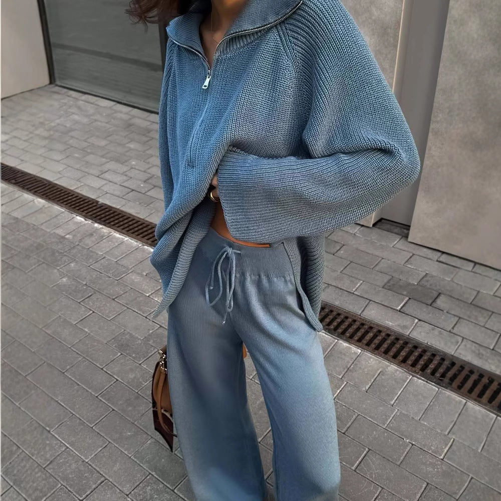 Damen lässiger Strickpullover mit Kapuze und modernem Reißverschluss Heidi-Mode