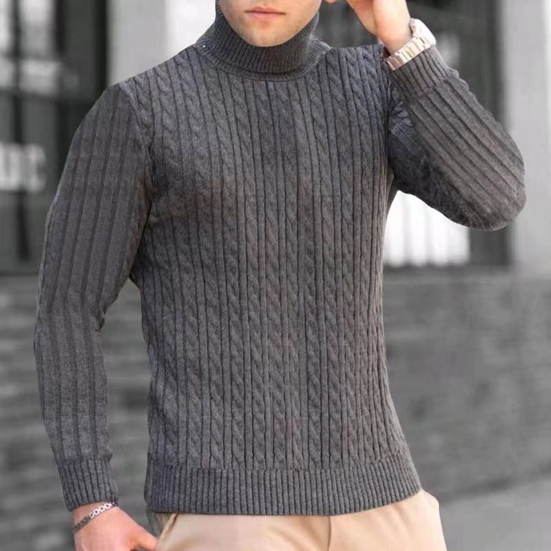 Herren Strickpullover mit modernem Rippmuster und hohem Kragen Heidi-Mode