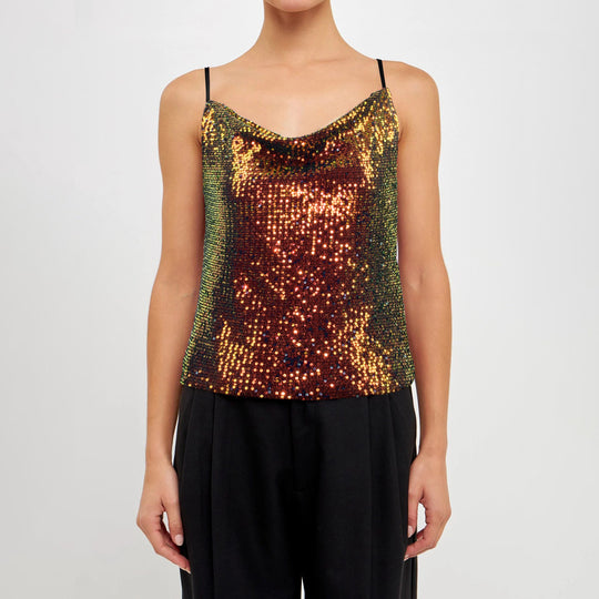 Damen Glitzerndes Spaghettiträgershirt mit V-Ausschnitt Heidi-Mode