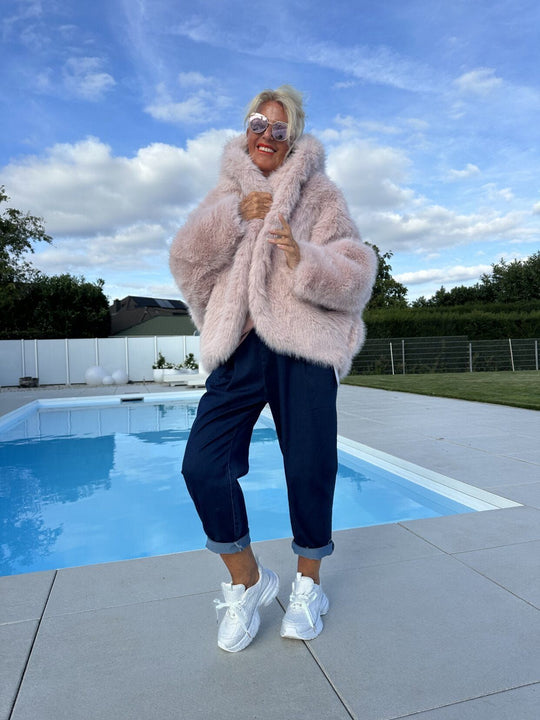 Damen Modische Fleecejacke mit weich gefüttertem Kragen und weitem Schnitt Heidi-Mode