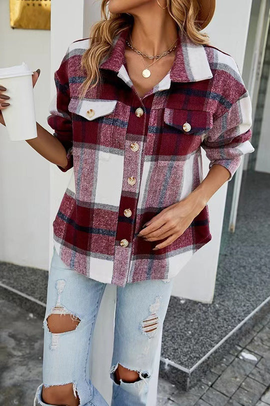 Damen Karierte Flanelljacke mit Knopfleiste und Taschen Heidi-Mode