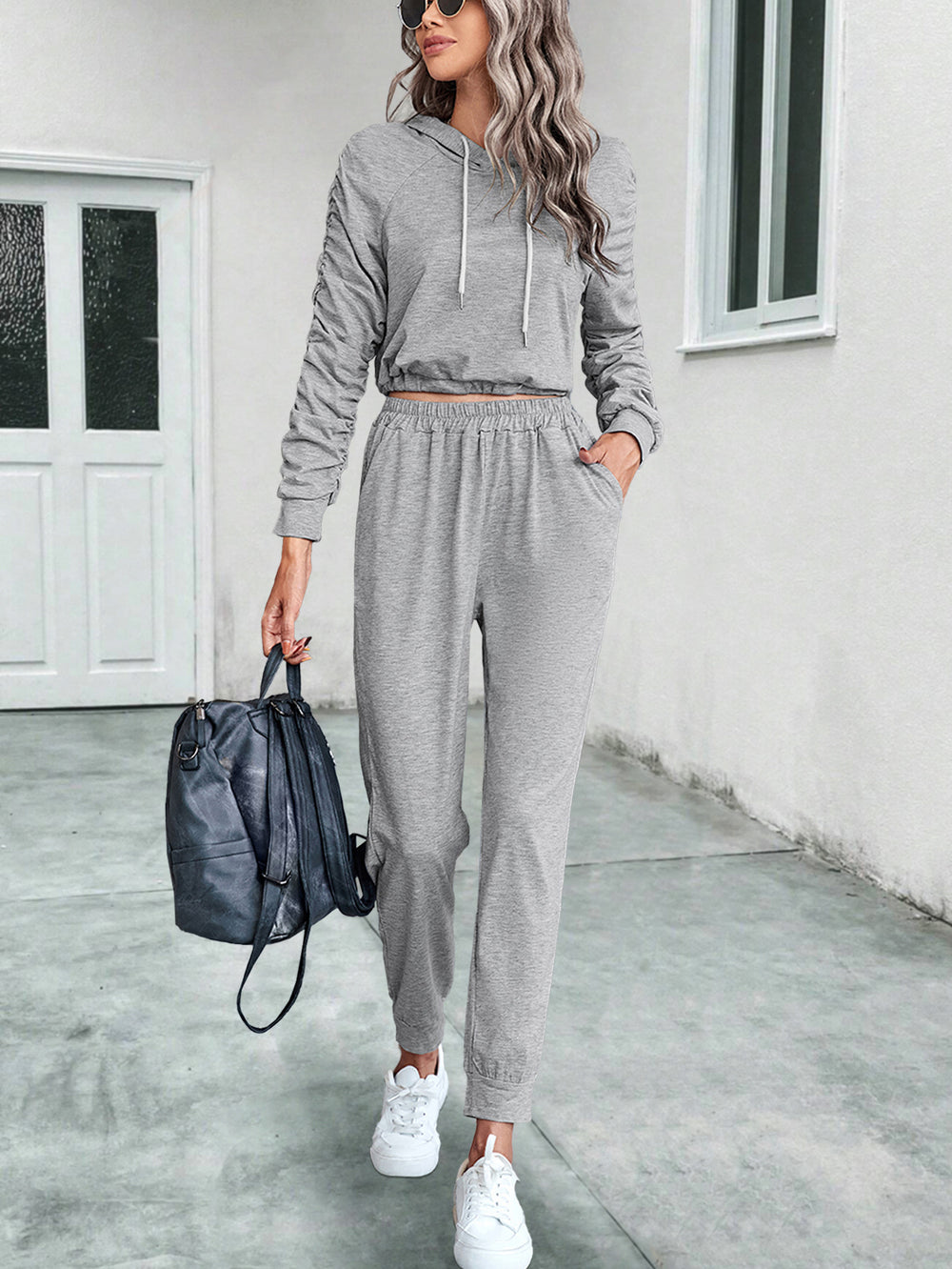 Damen Cropped Hoodie mit Laufhose Set Heidi-Mode
