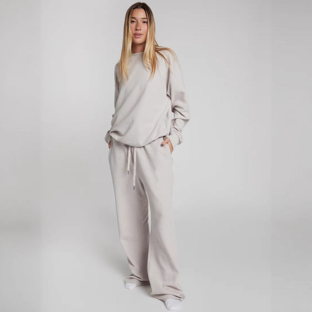 Damen Bequemer Waffelstruktur Pullover mit lässigem Schnitt Heidi-Mode