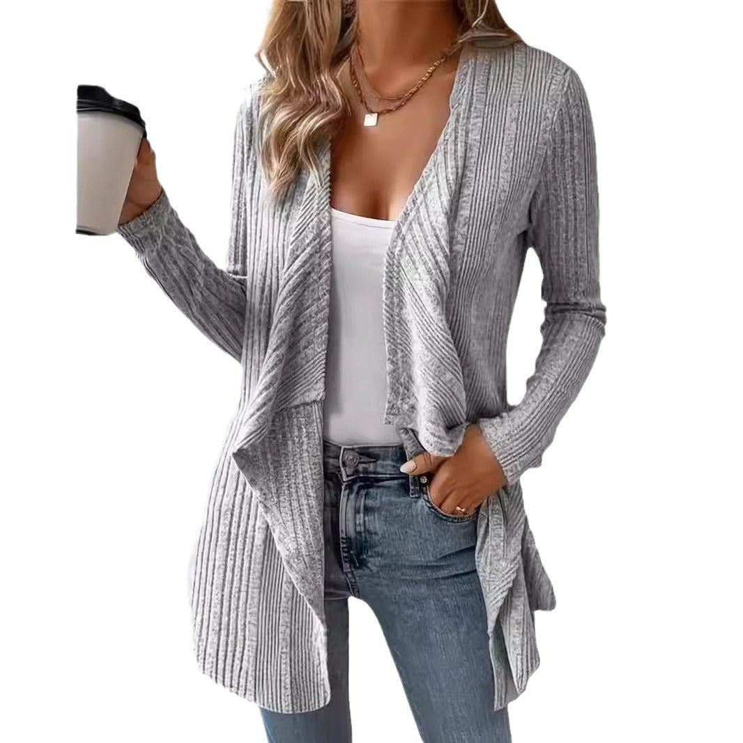 Damen gemütliche Strickjacke mit lässigem Schnitt und asymmetrischem Saum Heidi-Mode