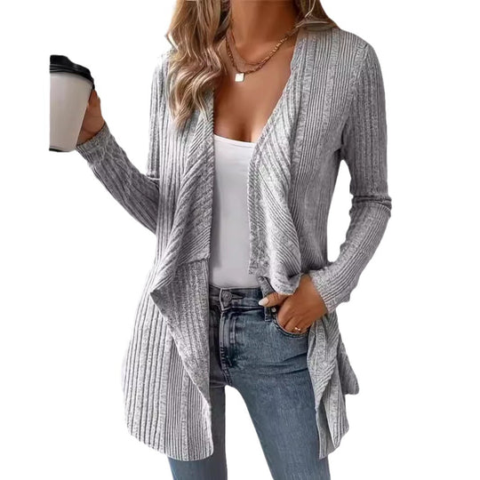 Damen gemütliche Strickjacke mit lässigem Schnitt und asymmetrischem Saum Heidi-Mode
