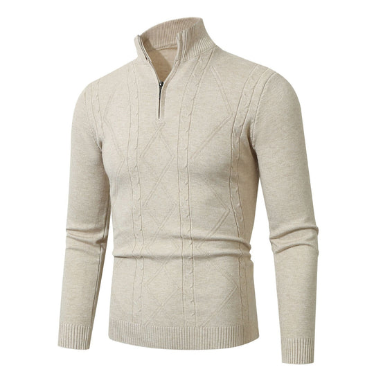 Herren Strickpullover mit modernem Zopfmuster und hohem Stehkragen Heidi-Mode