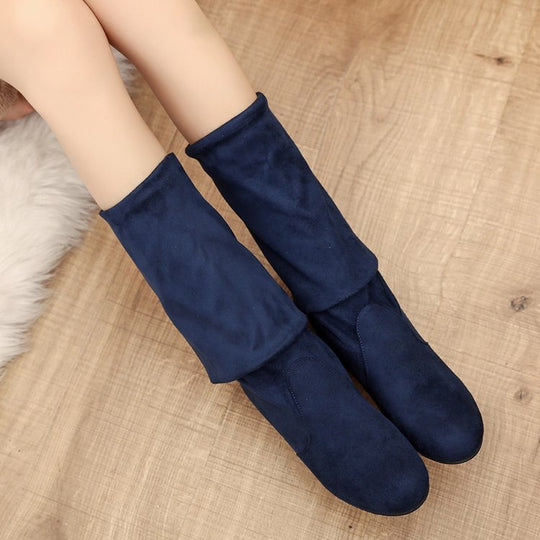 Damen Overkneestiefel mit modischem Faltendesign und bequemer Sohle Heidi-Mode