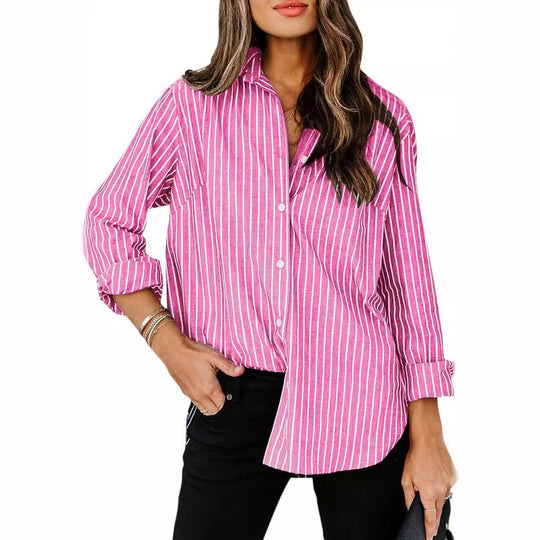 Damen gestreifte Bluse mit klassischem Kragen und lässigem Schnitt Heidi-Mode