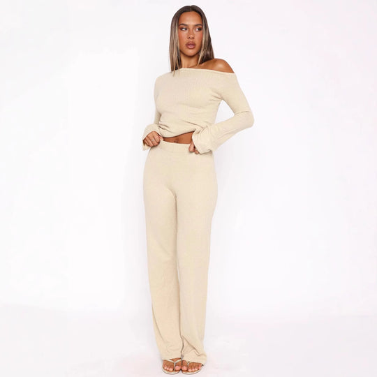 Damen Elegantes 2-teiliges Strickensemble mit Schößchen und weitem Bein Heidi-Mode