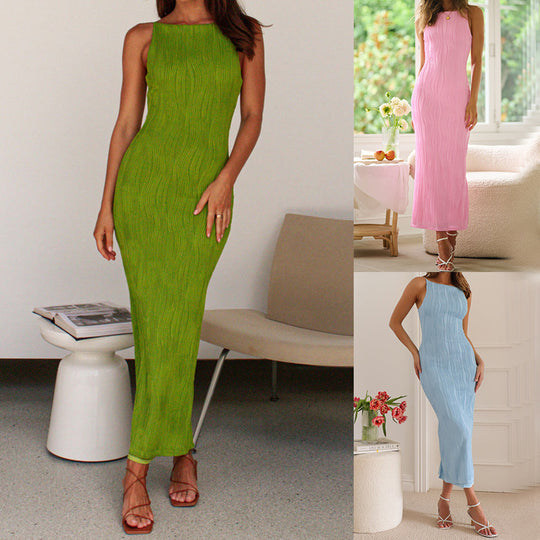 Damen Langarm Maxikleid mit elegantem Rippstrickmuster und körpernahem Schnitt Heidi-Mode