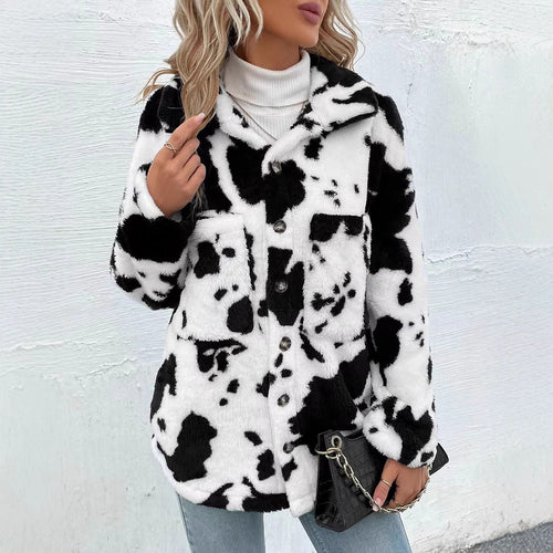 Damen Kuschelige Fleecejacke mit modischem Tierfellmuster Heidi-Mode