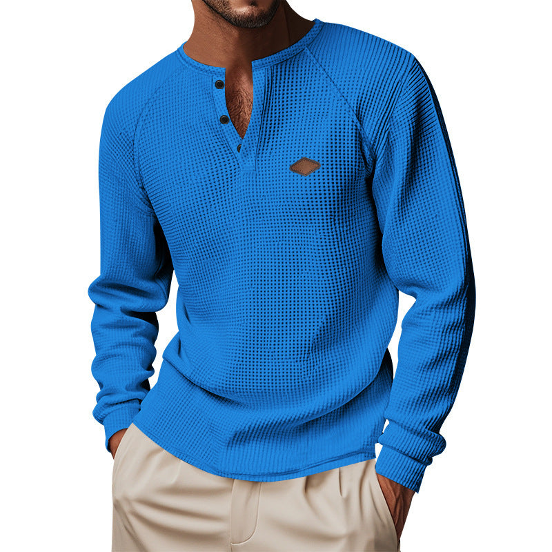 Herren Langarmshirt mit Knopfleiste und Struktur Heidi-Mode
