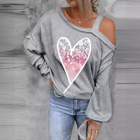 Damen lässiger Oversized Pullover mit herzförmigem Glitzer-Design Heidi-Mode