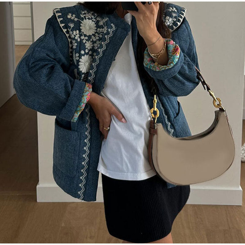 Damen Bestickte Denimjacke Heidi-Mode