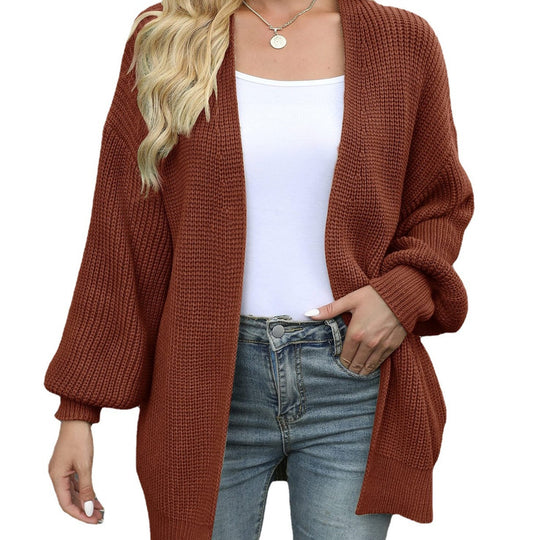 Damen Grob gestrickter Cardigan mit überschnittenen Schultern Heidi-Mode