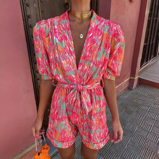 Damen Lebhaftes Print Lässiger Jumpsuit Heidi-Mode