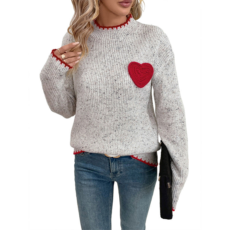 Damen Pullover mit Herzapplikation Heidi-Mode