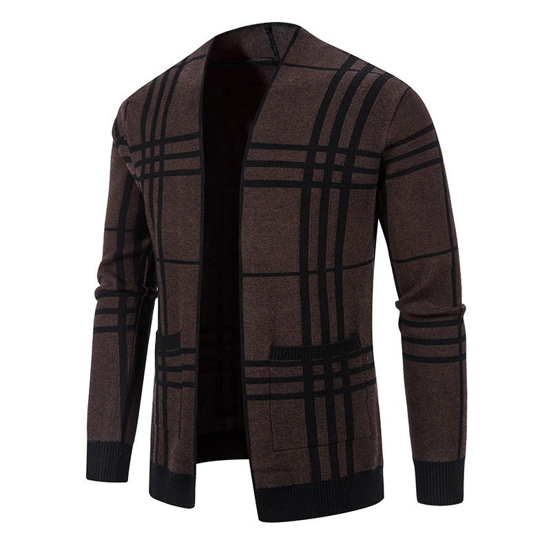 Herren Strickjacke mit modernem Karomuster und praktischem Reißverschluss Heidi-Mode