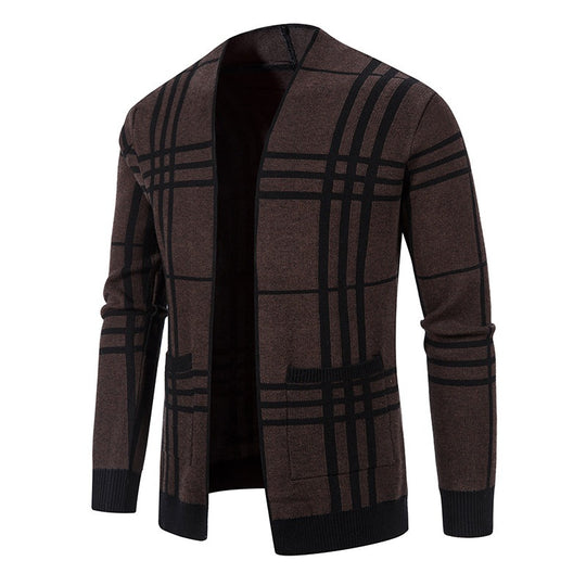 Herren Strickjacke mit modernem Karomuster und praktischem Reißverschluss Heidi-Mode