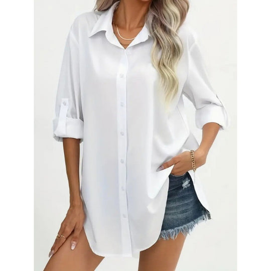 Damen elegante langärmelige Bluse aus atmungsaktiver Baumwolle Heidi-Mode